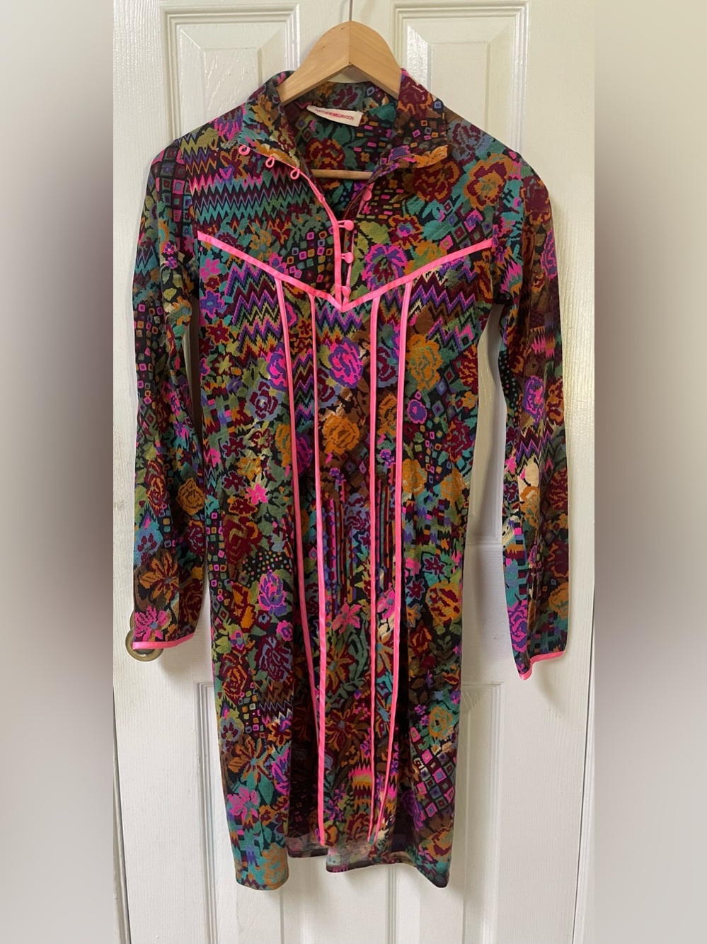 Matthew Williamson Dress Size 6 Colorful Wool Button Geometric Boho Abstract - Picture 2 of 11